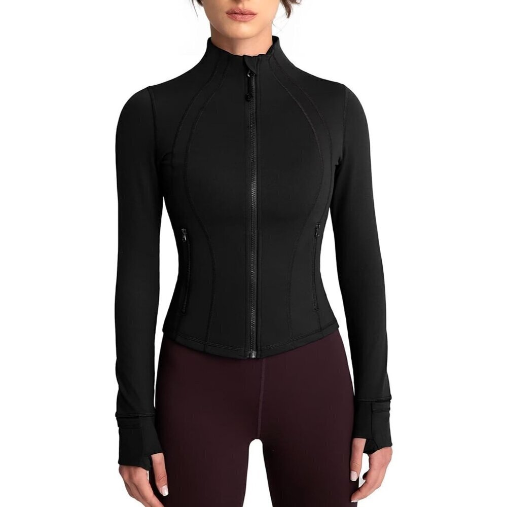 Brand New Women Black Polyamide Zip-Up BBL Fit Workout Running Yoga Jacket